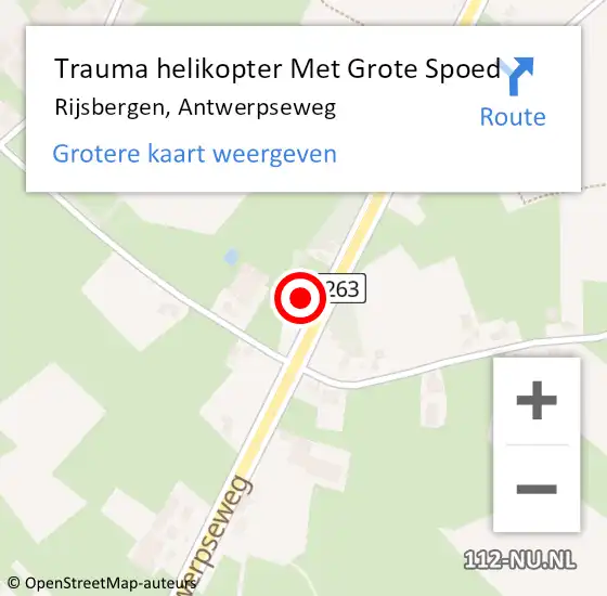 Locatie op kaart van de 112 melding: Trauma helikopter Met Grote Spoed Naar Rijsbergen, Antwerpseweg op 20 februari 2023 18:54