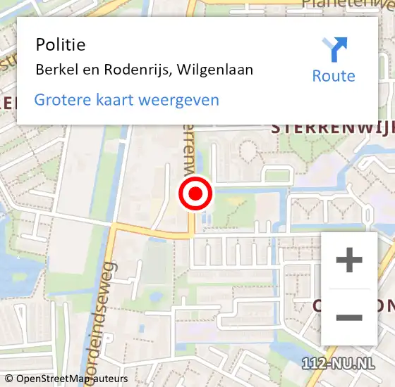 Locatie op kaart van de 112 melding: Politie Berkel en Rodenrijs, Wilgenlaan op 20 februari 2023 19:06