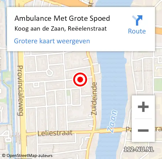 Locatie op kaart van de 112 melding: Ambulance Met Grote Spoed Naar Koog aan de Zaan, Reëelenstraat op 20 februari 2023 20:21