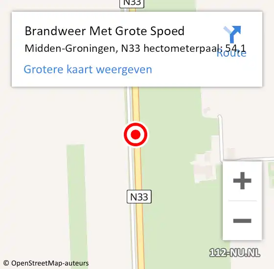 Locatie op kaart van de 112 melding: Brandweer Met Grote Spoed Naar Midden-Groningen, N33 hectometerpaal: 54,1 op 20 februari 2023 20:22