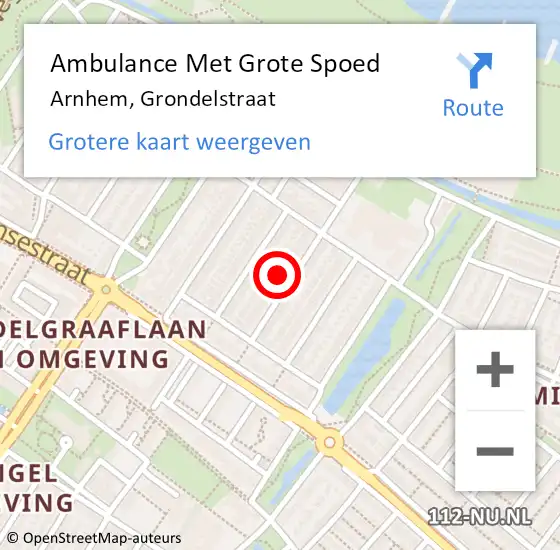 Locatie op kaart van de 112 melding: Ambulance Met Grote Spoed Naar Arnhem, Grondelstraat op 20 februari 2023 20:23