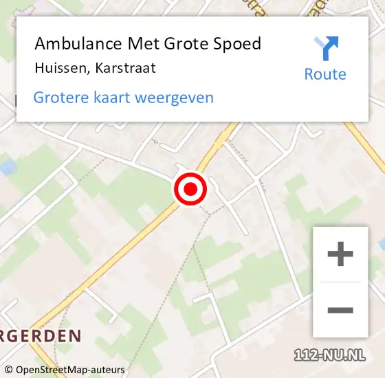 Locatie op kaart van de 112 melding: Ambulance Met Grote Spoed Naar Huissen, Karstraat op 20 februari 2023 23:30
