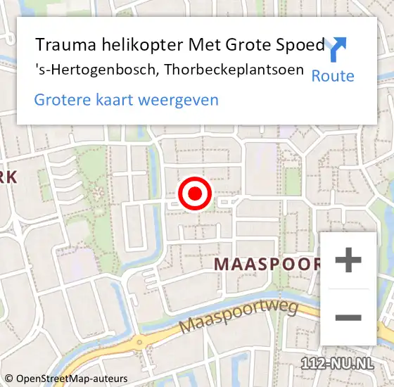 Locatie op kaart van de 112 melding: Trauma helikopter Met Grote Spoed Naar 's-Hertogenbosch, Thorbeckeplantsoen op 20 februari 2023 23:41