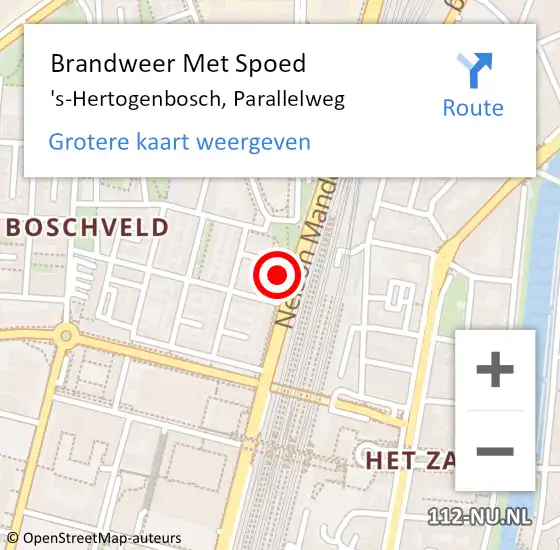 Locatie op kaart van de 112 melding: Brandweer Met Spoed Naar 's-Hertogenbosch, Parallelweg op 21 februari 2023 02:13