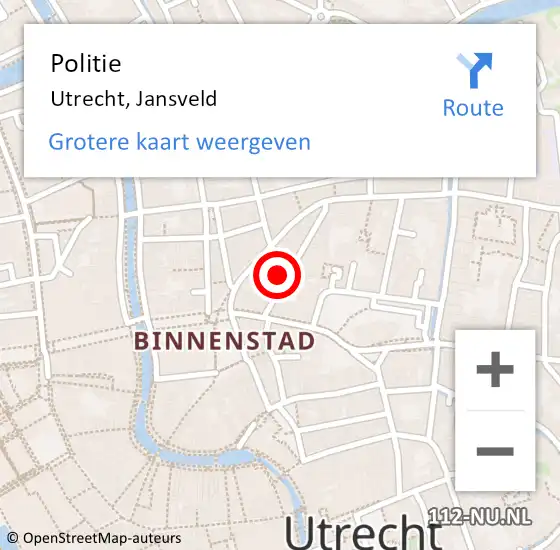 Locatie op kaart van de 112 melding: Politie Utrecht, Jansveld op 21 februari 2023 06:05