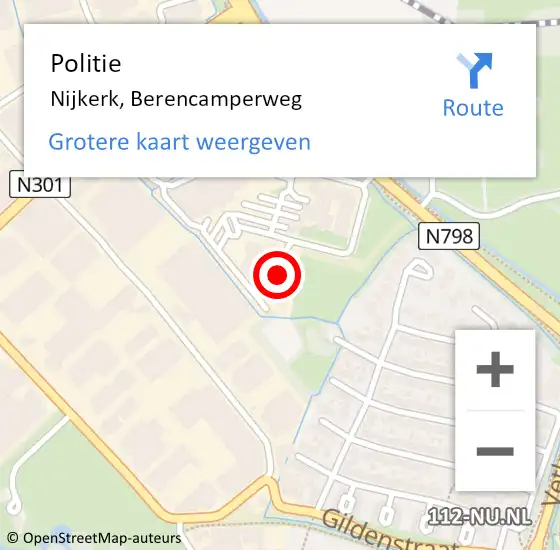 Locatie op kaart van de 112 melding: Politie Nijkerk, Berencamperweg op 21 februari 2023 07:42