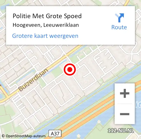 Locatie op kaart van de 112 melding: Politie Met Grote Spoed Naar Hoogeveen, Leeuweriklaan op 21 februari 2023 08:32