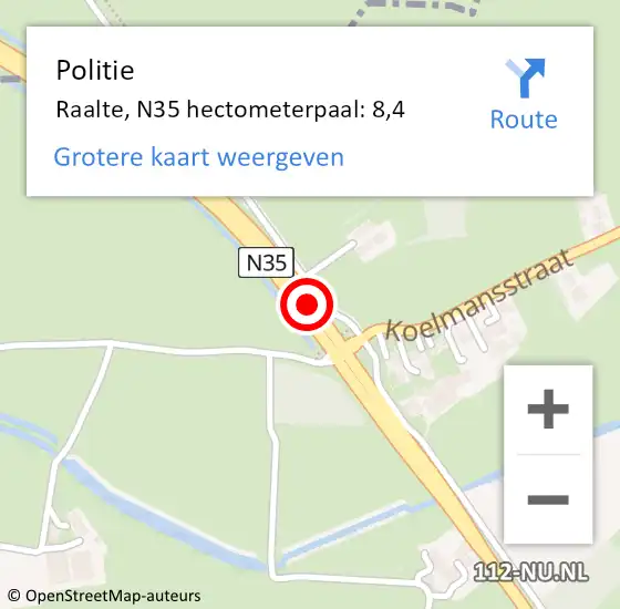 Locatie op kaart van de 112 melding: Politie Raalte, N35 hectometerpaal: 8,4 op 21 februari 2023 09:52