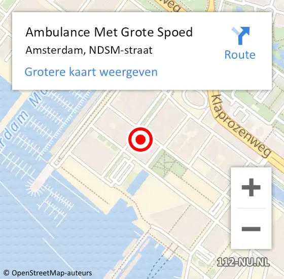 Locatie op kaart van de 112 melding: Ambulance Met Grote Spoed Naar Amsterdam, NDSM-straat op 21 februari 2023 10:17