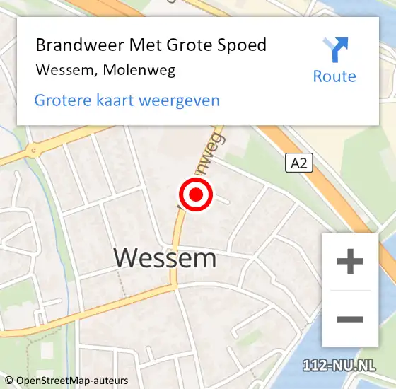 Locatie op kaart van de 112 melding: Brandweer Met Grote Spoed Naar Wessem, Molenweg op 21 februari 2023 12:57