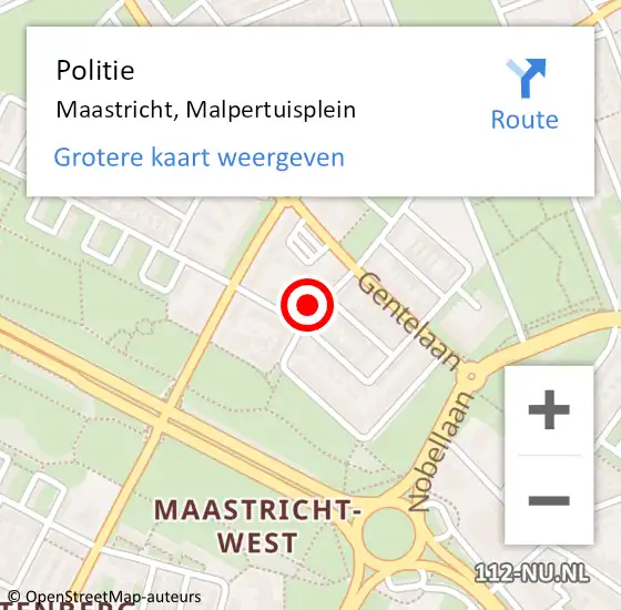 Locatie op kaart van de 112 melding: Politie Maastricht, Malpertuisplein op 21 februari 2023 13:35