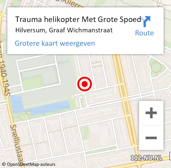 Locatie op kaart van de 112 melding: Trauma helikopter Met Grote Spoed Naar Hilversum, Graaf Wichmanstraat op 21 februari 2023 14:22