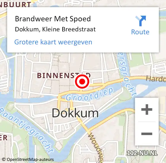 Locatie op kaart van de 112 melding: Brandweer Met Spoed Naar Dokkum, Kleine Breedstraat op 21 februari 2023 14:32