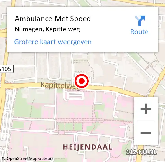 Locatie op kaart van de 112 melding: Ambulance Met Spoed Naar Nijmegen, Kapittelweg op 21 februari 2023 15:00