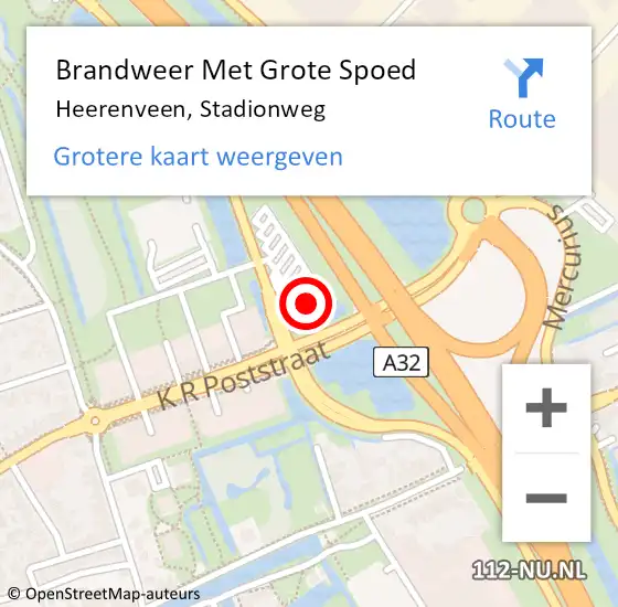 Locatie op kaart van de 112 melding: Brandweer Met Grote Spoed Naar Heerenveen, Stadionweg op 21 februari 2023 15:50