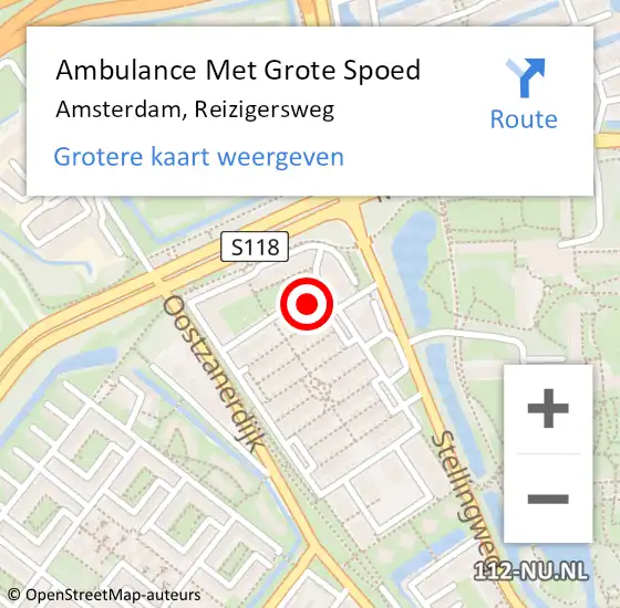 Locatie op kaart van de 112 melding: Ambulance Met Grote Spoed Naar Amsterdam, Reizigersweg op 21 februari 2023 16:13