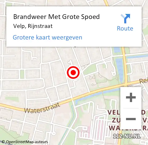 Locatie op kaart van de 112 melding: Brandweer Met Grote Spoed Naar Velp, Rijnstraat op 21 februari 2023 17:54