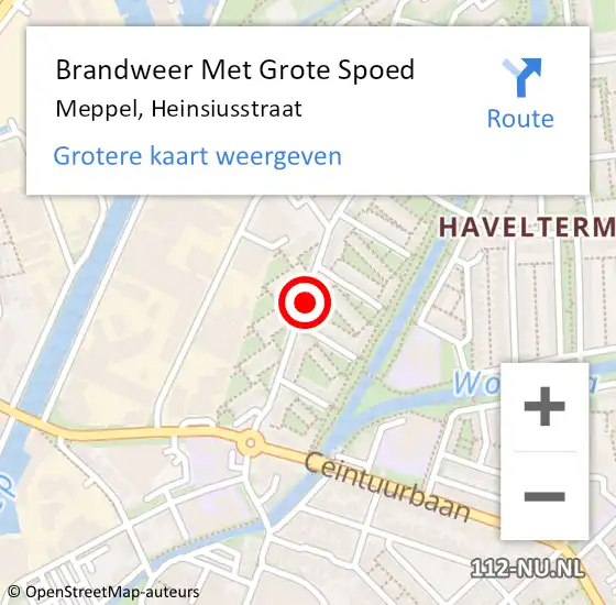 Locatie op kaart van de 112 melding: Brandweer Met Grote Spoed Naar Meppel, Heinsiusstraat op 16 augustus 2014 13:35