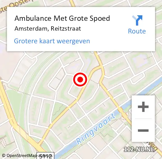 Locatie op kaart van de 112 melding: Ambulance Met Grote Spoed Naar Amsterdam, Reitzstraat op 21 februari 2023 22:23