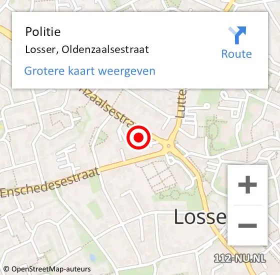 Locatie op kaart van de 112 melding: Politie Losser, Oldenzaalsestraat op 22 februari 2023 02:14