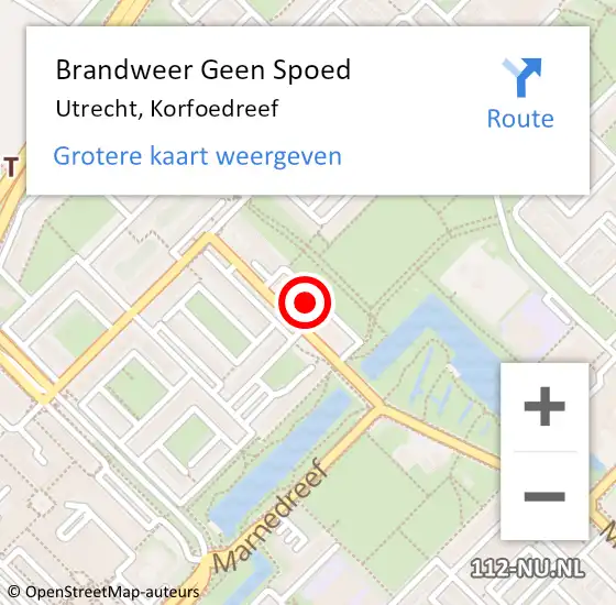 Locatie op kaart van de 112 melding: Brandweer Geen Spoed Naar Utrecht, Korfoedreef op 22 februari 2023 02:38