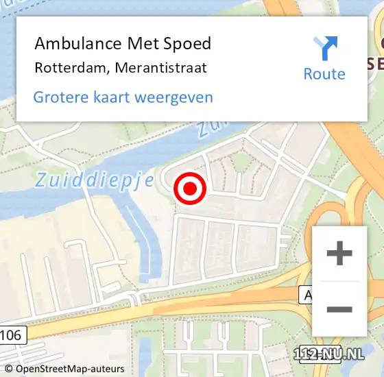 Locatie op kaart van de 112 melding: Ambulance Met Spoed Naar Rotterdam, Merantistraat op 22 februari 2023 05:39