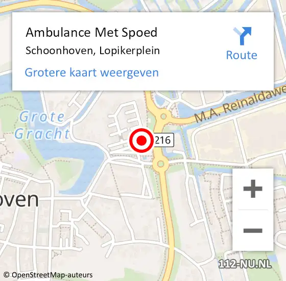 Locatie op kaart van de 112 melding: Ambulance Met Spoed Naar Schoonhoven, Lopikerplein op 22 februari 2023 06:13