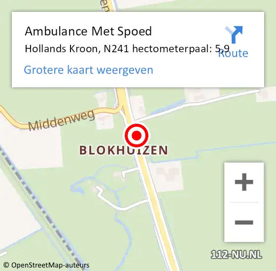 Locatie op kaart van de 112 melding: Ambulance Met Spoed Naar Hollands Kroon, N241 hectometerpaal: 5,9 op 22 februari 2023 08:24