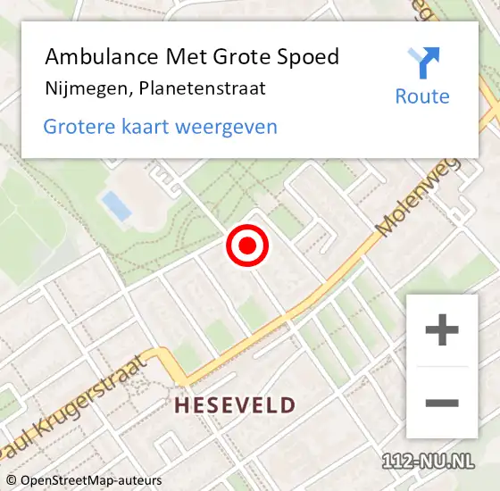 Locatie op kaart van de 112 melding: Ambulance Met Grote Spoed Naar Nijmegen, Planetenstraat op 22 februari 2023 11:12