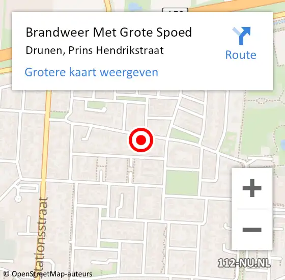 Locatie op kaart van de 112 melding: Brandweer Met Grote Spoed Naar Drunen, Prins Hendrikstraat op 22 februari 2023 11:15