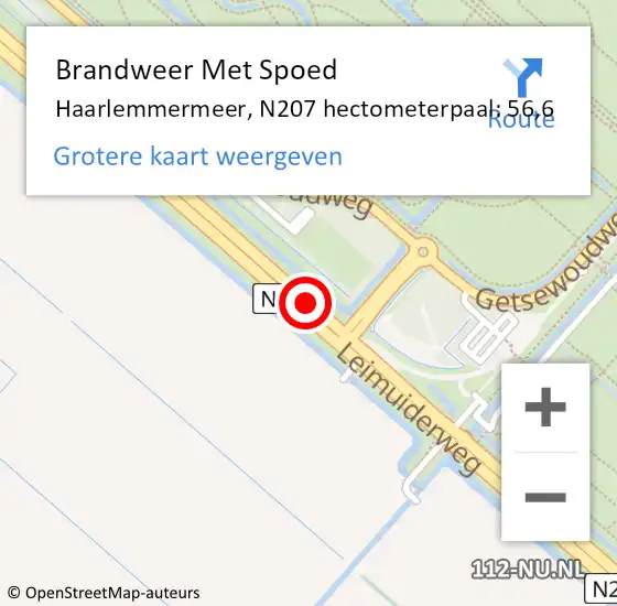 Locatie op kaart van de 112 melding: Brandweer Met Spoed Naar Haarlemmermeer, N207 hectometerpaal: 56,6 op 22 februari 2023 11:35