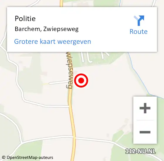 Locatie op kaart van de 112 melding: Politie Barchem, Zwiepseweg op 22 februari 2023 12:11