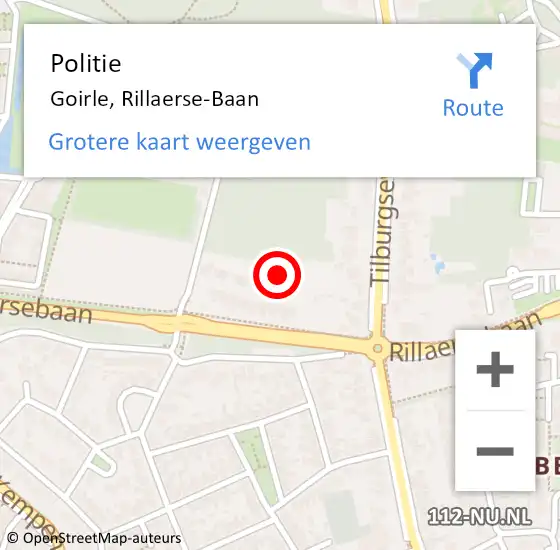 Locatie op kaart van de 112 melding: Politie Goirle, Rillaerse-Baan op 22 februari 2023 12:22