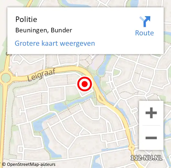 Locatie op kaart van de 112 melding: Politie Beuningen, Bunder op 22 februari 2023 17:45