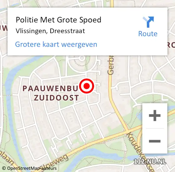 Locatie op kaart van de 112 melding: Politie Met Grote Spoed Naar Vlissingen, Dreesstraat op 22 februari 2023 18:46