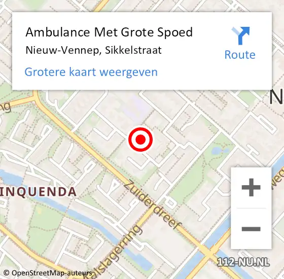 Locatie op kaart van de 112 melding: Ambulance Met Grote Spoed Naar Nieuw-Vennep, Sikkelstraat op 22 februari 2023 19:07