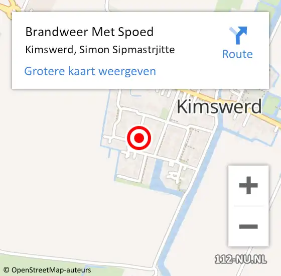 Locatie op kaart van de 112 melding: Brandweer Met Spoed Naar Kimswerd, Simon Sipmastrjitte op 22 februari 2023 19:13