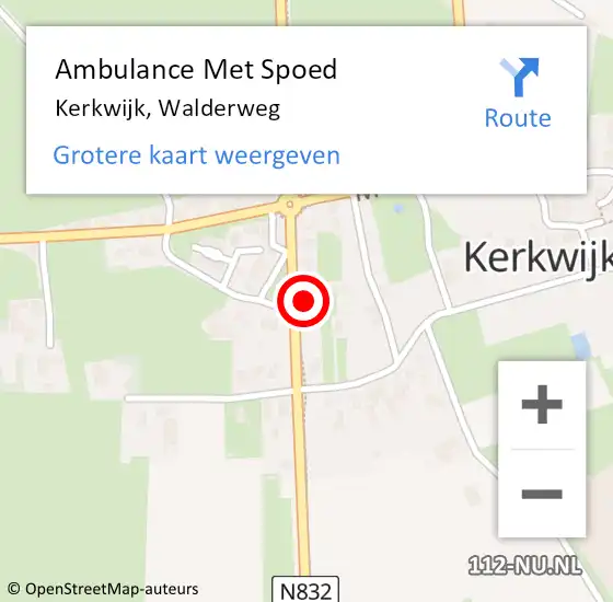 Locatie op kaart van de 112 melding: Ambulance Met Spoed Naar Kerkwijk, Walderweg op 22 februari 2023 19:13