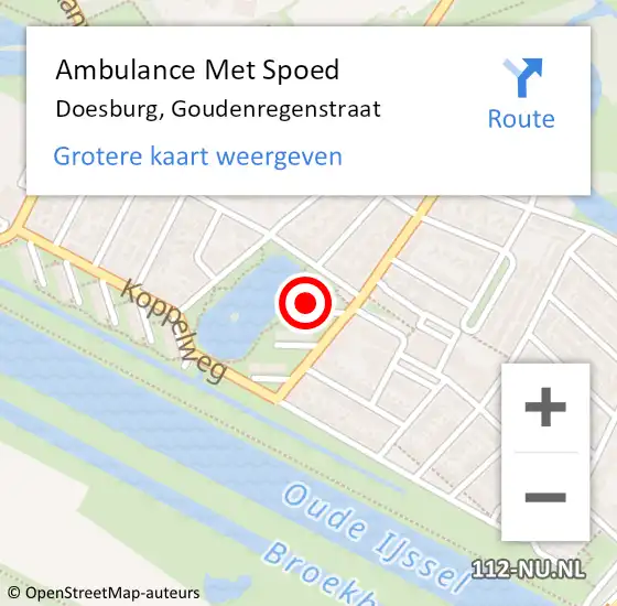 Locatie op kaart van de 112 melding: Ambulance Met Spoed Naar Doesburg, Goudenregenstraat op 22 februari 2023 21:36