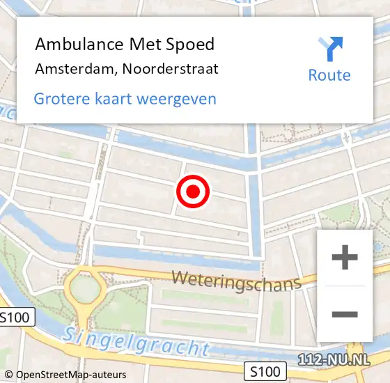 Locatie op kaart van de 112 melding: Ambulance Met Spoed Naar Amsterdam, Noorderstraat op 22 februari 2023 21:37