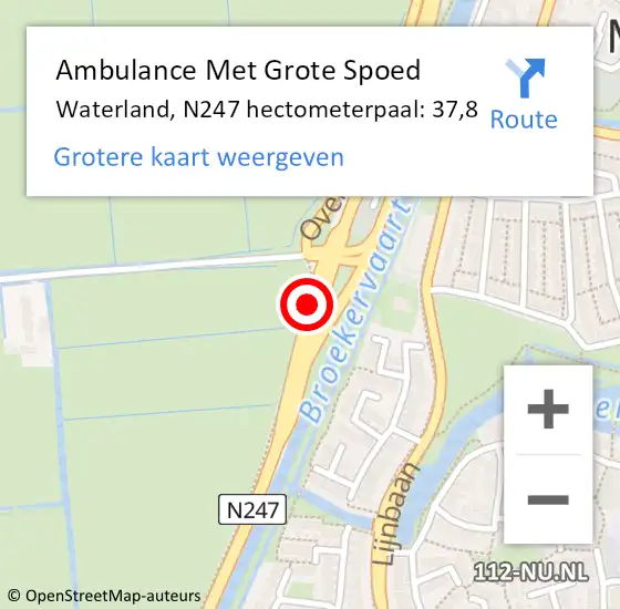 Locatie op kaart van de 112 melding: Ambulance Met Grote Spoed Naar Waterland, N247 hectometerpaal: 37,8 op 22 februari 2023 23:15
