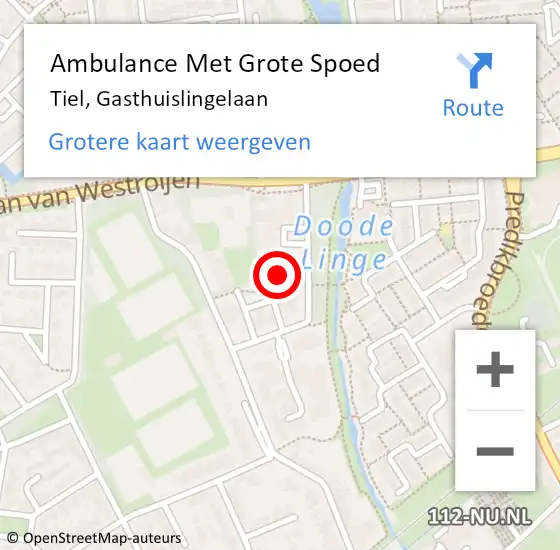 Locatie op kaart van de 112 melding: Ambulance Met Grote Spoed Naar Tiel, Gasthuislingelaan op 23 februari 2023 01:07