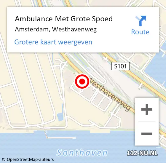 Locatie op kaart van de 112 melding: Ambulance Met Grote Spoed Naar Amsterdam, Westhavenweg op 23 februari 2023 07:28