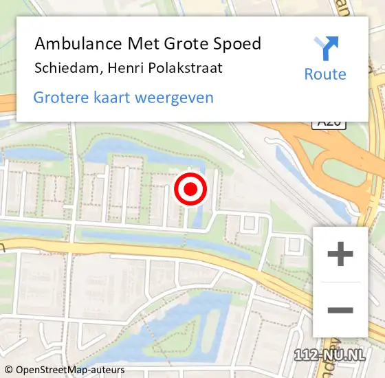Locatie op kaart van de 112 melding: Ambulance Met Grote Spoed Naar Schiedam, Henri Polakstraat op 23 februari 2023 08:09