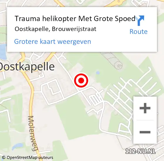 Locatie op kaart van de 112 melding: Trauma helikopter Met Grote Spoed Naar Oostkapelle, Brouwerijstraat op 23 februari 2023 08:45