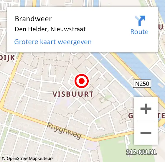 Locatie op kaart van de 112 melding: Brandweer Den Helder, Nieuwstraat op 23 februari 2023 09:54