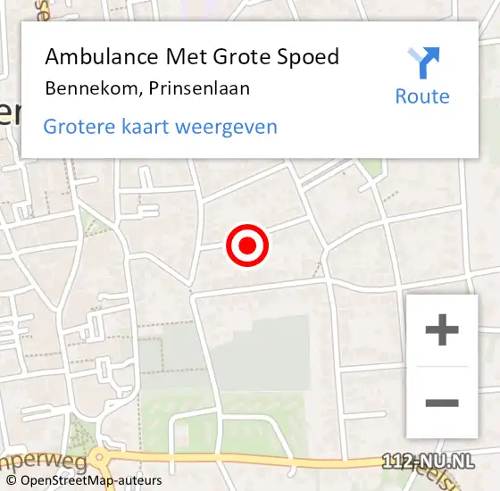 Locatie op kaart van de 112 melding: Ambulance Met Grote Spoed Naar Bennekom, Prinsenlaan op 23 februari 2023 12:33