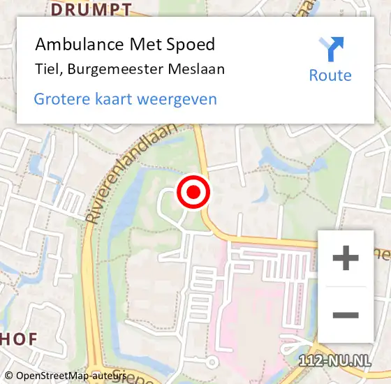 Locatie op kaart van de 112 melding: Ambulance Met Spoed Naar Tiel, Burgemeester Meslaan op 23 februari 2023 15:19
