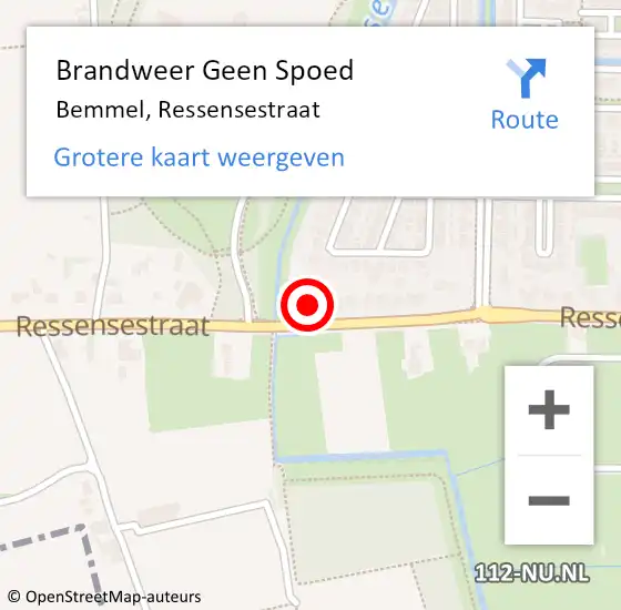 Locatie op kaart van de 112 melding: Brandweer Geen Spoed Naar Bemmel, Ressensestraat op 23 februari 2023 17:12