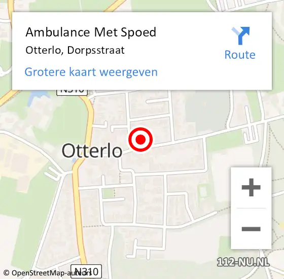 Locatie op kaart van de 112 melding: Ambulance Met Spoed Naar Otterlo, Dorpsstraat op 23 februari 2023 18:25
